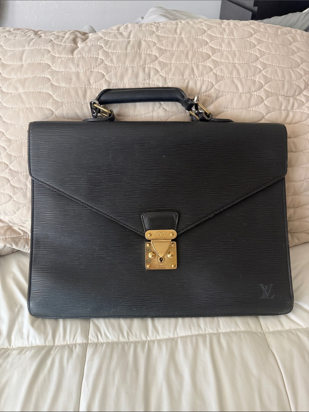 Authentic Louis Vuitton Black Epi Leather Briefcase.